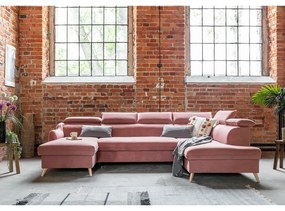 Divano letto angolare a U in velluto rosa chiaro (angolo destro) Sweet Harmony - Miuform