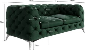 Divano verde scuro con rivestimento in velluto 185 cm Chelsea – Ropez