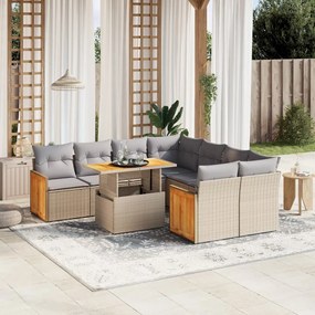 Set divano da giardino 9 pz con cuscini beige in polyrattan