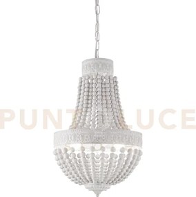 Monet lampadario con perle in legno naturale 5 luci attacco e14 bia...