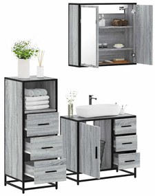 Set Mobili Da Bagno 3 Pz Grigio Sonoma İn Legno Multistrato /