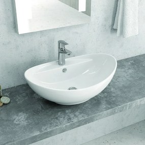 Lavabo da appoggio ovale design a bacinella in ceramica bianca | Litos-359 - KAMALU