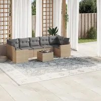 Set Divano da Giardino 8 pz con Cuscini Beige in Polyrattan 3251076