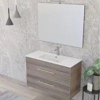 Composizione bagno sospesa Smack a 2 cassetti 100x62 con lavabo, specchio con lampada LED olmo naturale