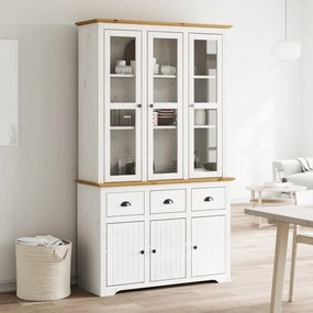 Credenza Bodo 115,5x43x200,5 Cm Massello Pino Bianco E Marrone /