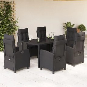 Set da pranzo da giardino 7 pz nero con cuscini in polyrattan