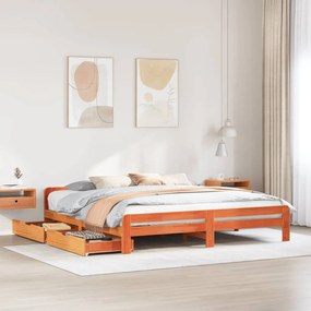 Letto Senza Materasso Marrone Cera 200x200 Cm İn Legno Di Pino /