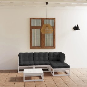 Set divani da giardino 5 pz con cuscini legno massello pino