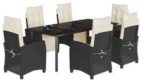 Set da pranzo da giardino 7 pz nero con cuscini in polyrattan