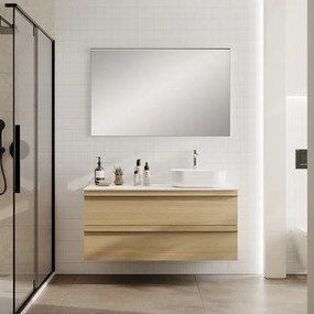 Mobile Linea L120 H55 P45 in laminato rovere natura 2 cassetti a chiusura ammortizzata e top gres calacatta