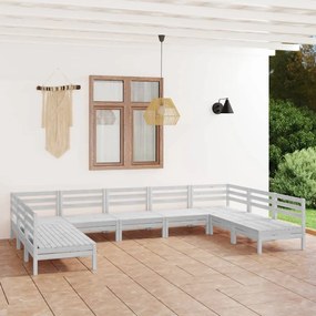 Set Salotto da Giardino 9 pz Bianco in Legno Massello di Pino