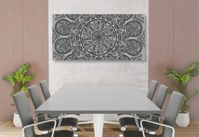 Quadro su tela – Mandala con motivo naturale astratto in bianco e nero