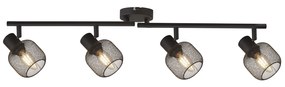 Plafoniera Industrial-Nordico Meshy Acciaio Nero 4 Luci E14