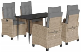 Set pranzo da giardino 5 pz con cuscini beige misto polyrattan