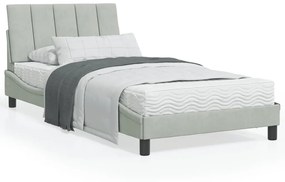 Letto con materasso grigio chiaro 100x200 cm in velluto
