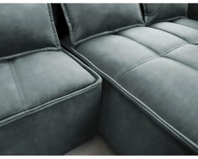 Divano angolare verde allungabile/con contenitore (con penisola a destra/con chaise lounge) e rivestimento in velluto Campo – ELTAP