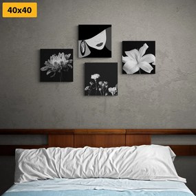 Set di quadri – Eleganza femminile e fiori in bianco e nero