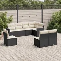 Set Divani da Giardino con Cuscini 8 pz Nero in Polyrattan 3219056