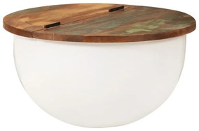 Tavolino Da Salotto Bianco 50x27 Cm Legno Massello Di Recupero /
