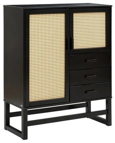 Cassettiera in legno di pino nero con ante in rattan , larghezza 90 cm Jolene - Støraa