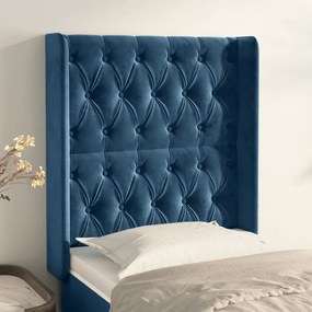 Testiera Ad Orecchio Blu Scuro 83x16x118/128 Cm İn Velluto /