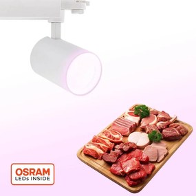 Faro LED per binario Trifase 35W  ang. 60° - Rosa per Banco Carni Colore Rosa Alimentare