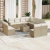 Set Divani da Giardino 12 pz con Cuscini Beige in Polyrattan 3251475