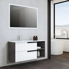 Mobile bagno sospeso 100 cm con 2 cassetti e lavabo in ceramica DELIA3 Bianco