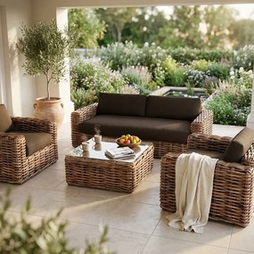 ROSEUS - salotto da giardino completo di cuscini intreccio in rattan naturale 3 posti