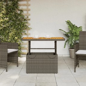 Tavolo giardino grigio 90x55x71 cm in polyrattan e legno acacia