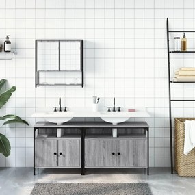 Set mobili da bagno 3 pz grigio sonoma in legno multistrato