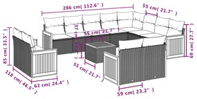 Set divani da giardino 13 pz con cuscini grigio in polyrattan