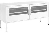 Credenza in metallo bianco 118 x 40 cm 2 ante in rete ripiani gambe gestione cavi mobile tv industriale soggiorno