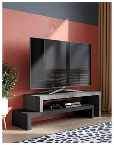 Tavolo TV doppio nero con decoro in cemento , 125 x 40 cm Cliff - TemaHome