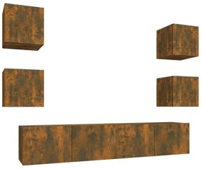 Set di mobili porta tv 6 pz rovere fumo in legno multistrato