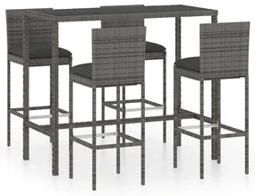 Set da bar da giardino 5 pz con cuscini in polyrattan grigio