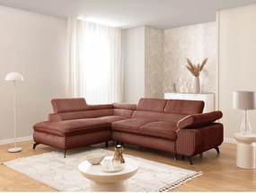 Divano angolare color terracotta (con penisola a sinistra/a L) con rivestimento in velluto a coste Marbeya – Ropez