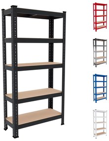 Scaffale Metallo E Legno MDF Ad Alta Portata Carico Pesante Fino a 875 kg 5 Ripiani Regolabili Garage Officina Cantina Capannone Magazzino Design Modulare 150 x 75 x 30 cm Nero