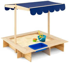 Costway Recinto di legno per sabbia giocattolo con tettuccio regolabile, Stazione di gioco per bambini per cortile