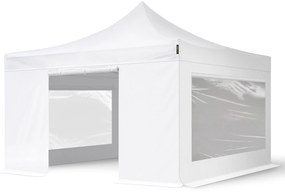 TOOLPORT 4x4 m gazebo pieghevole PVC ignifugo con laterali (finestre panoramiche), PREMIUM acciaio, bianco - (600130)