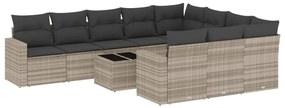 Set divani da giardino 11 pz con cuscini in polyrattan grigio