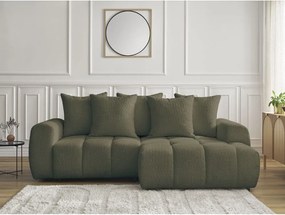 Divano angolare color kaki allungabile/con contenitore (con penisola a destra/con chaise lounge) con rivestimento in bouclé Roxelane – Bobochic Paris