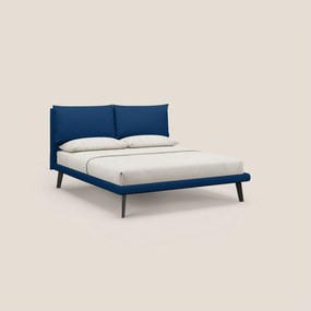 Astrid letto imbottito con piedi in legno in microfibra smacchiabile T11 blu