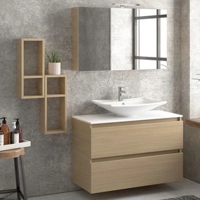 Composizione bagno sospesa 100cm: mobile, specchio contenitore e due pensili  TOD-100E - KAMALU