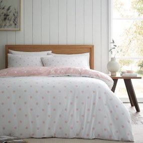 Set copripiumino e federa bianco e rosa in flanella per letto singolo 135x200 cm Polka Dot – Catherine Lansfield