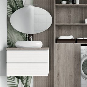 Mobile Bagno Sospeso Due Cassetti Specchio Con Illuminazione Led Esseci Arredo Bagno "Vulcano Piano"