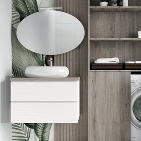Mobile Bagno Sospeso Due Cassetti Specchio Con Illuminazione Led Esseci Arredo Bagno "Vulcano Piano"