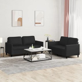 Set Di Divani 2 Pz Con Cuscini Nero İn Similpelle /