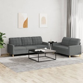 Set Di Divani 2 Pz Con Cuscini Grigio Scuro İn Tessuto /