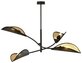 Lampadario a Sospensione in Acciaio e Tessuto LOTUS 4 Nero 4xE14 Colore del corpo Nero e Oro